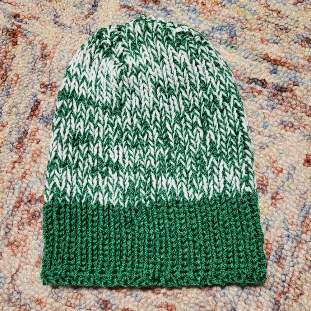 Hand Crafted unisex rib knit winter beanie hat size Adult medium to large